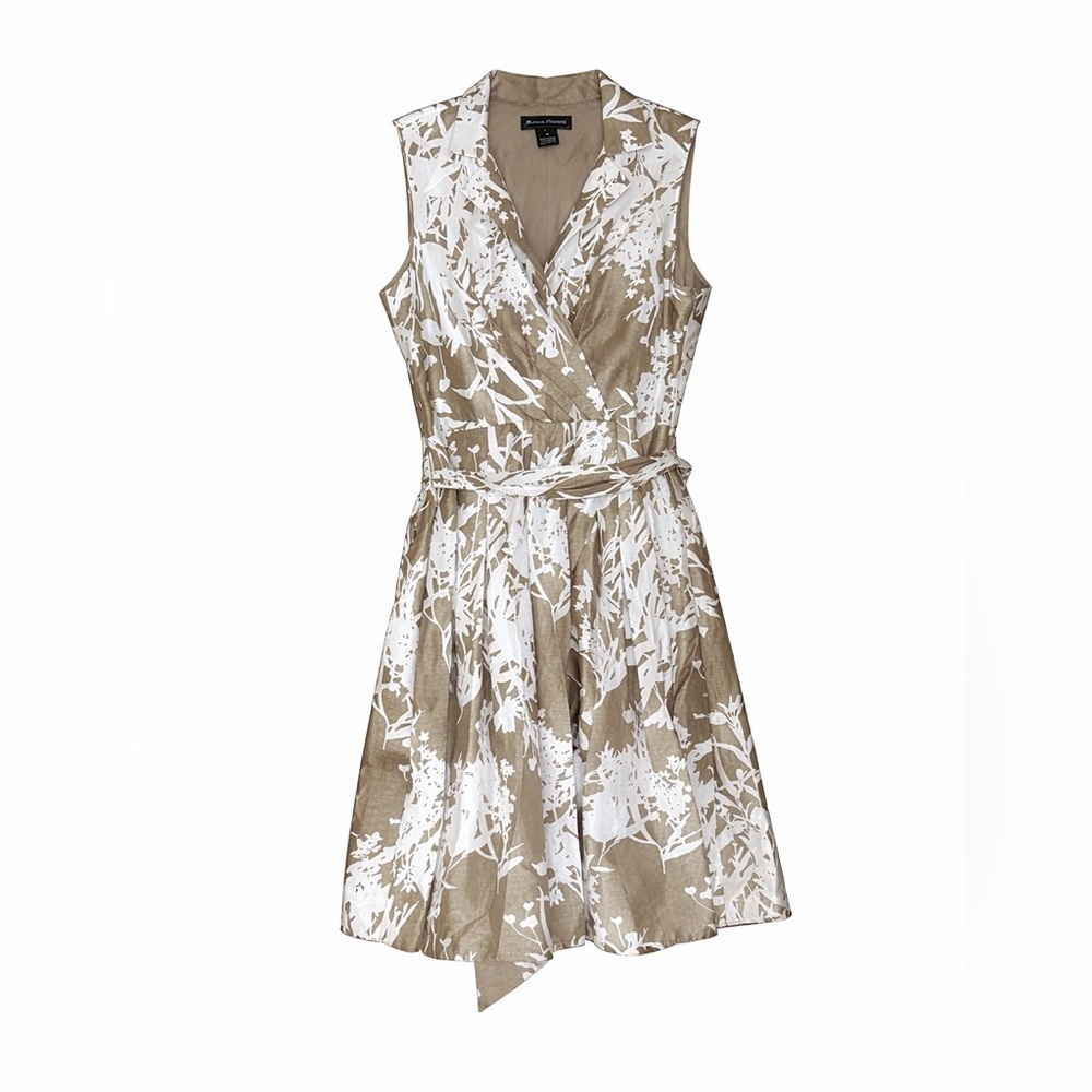 Jessica Howard Taupe & White Floral Belted Midi Dress 6 | Garden Wedding